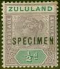 Collectible Postage Stamp from Zululand 1894 1/2d Dull Mauve & Green Specimen SG20s Mtd Mint