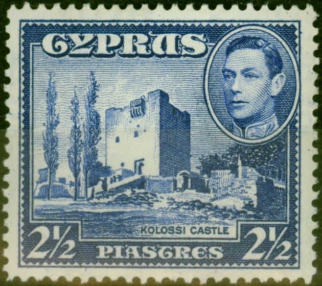 Rare Postage Stamp from Cyprus 1938 2 1/2pi Ultramarine SG156 Fine Lightly Mtd Mint (3)