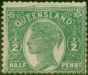 Rare Postage Stamp from Queensland 1895 1/2d Green SG223var Double Frame Line at Top Fine Mtd Mint