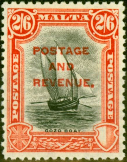 Collectible Postage Stamp from Malta 1926 2s6d Black & Vermilion SG189 Fine & Fresh Lightly Mtd Mint