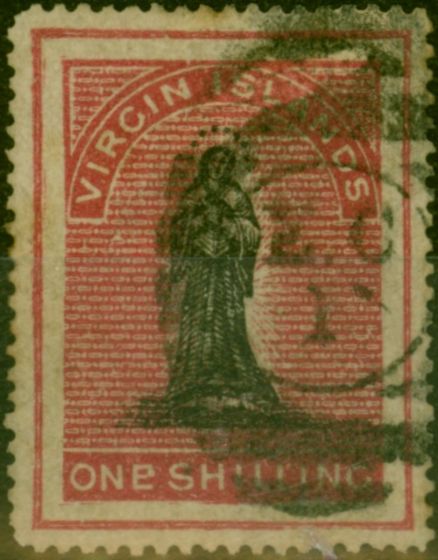 Rare Postage Stamp Virgin Islands 1868 1s Black & Rose-Carmine SG21b Fine Used 'Cancelled on Arrival in London' Rare