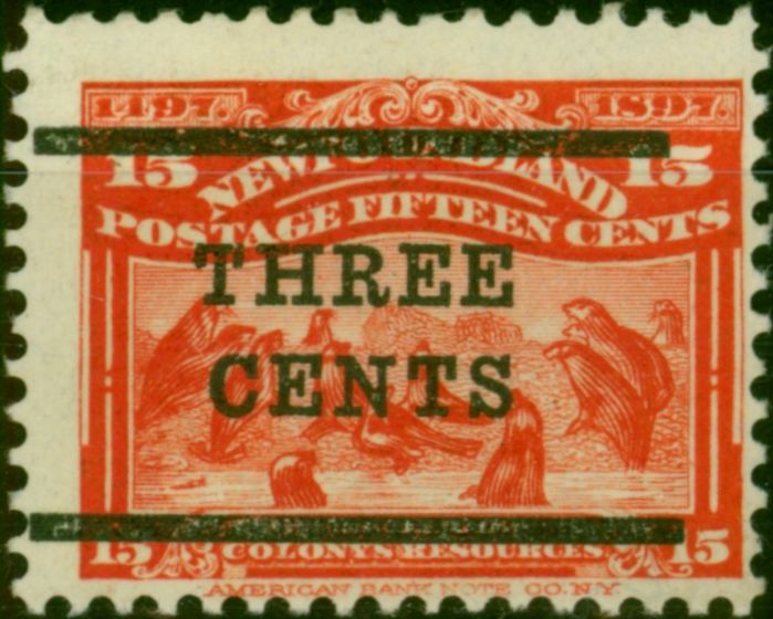 Old Postage Stamp Newfoundland 1920 3c on 15c Bright Scarlet SG146 Fine MM