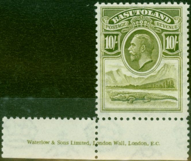 Collectible Postage Stamp Basutoland 1933 10s Olive-Green SG10 Fine MNH Imprint