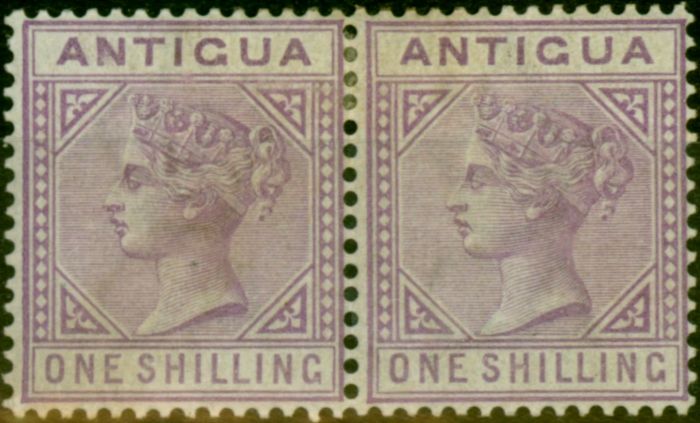 Old Postage Stamp Antigua 1886 1s Mauve SG30 Fine & Fresh MM Pair