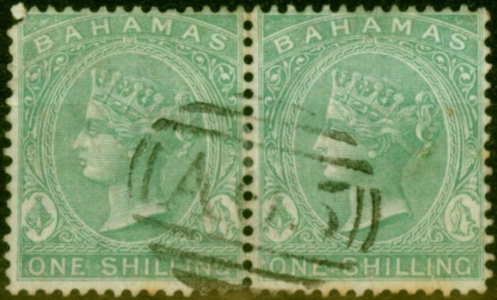Valuable Postage Stamp from Bahamas 1880 1s Green SG39b Fine Used Pair