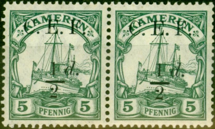 Collectible Postage Stamp from Cameroon Exped Force 1915 1/2d on 5pf Green SGB2 Very Fine MNH Pair