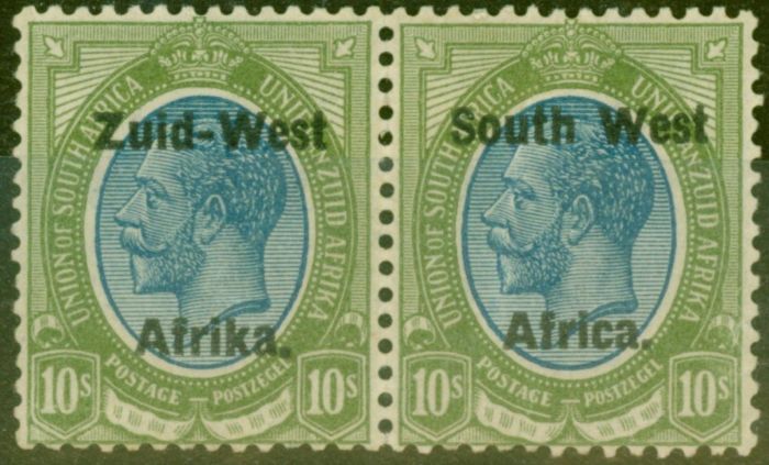 Collectible Postage Stamp from South West Africa 1923 10s Blue & Olive-Green SG14 Setting II Fine Lightly Mtd