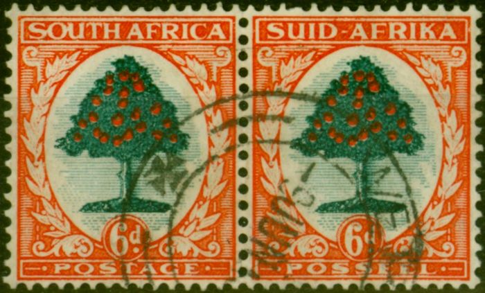Collectible Postage Stamp South Africa 1937 6d Green & Vermilion SG61 Die I Fine Used