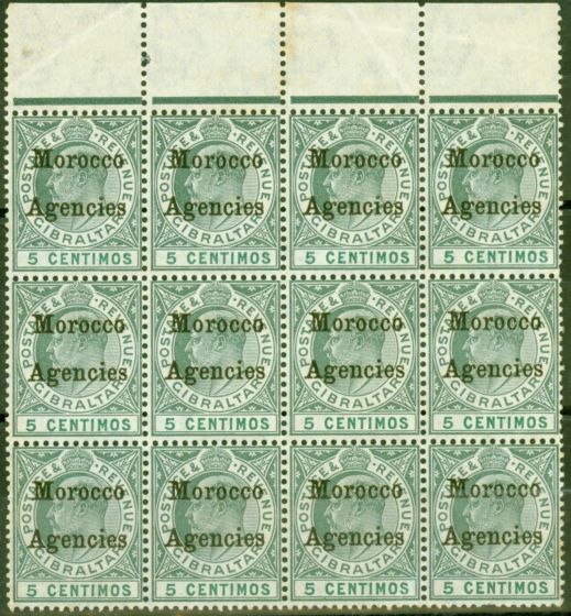 Rare Postage Stamp from Morocco Agencies 1905 5c Grey-Green & Green SG24 Good MNH Block of 12