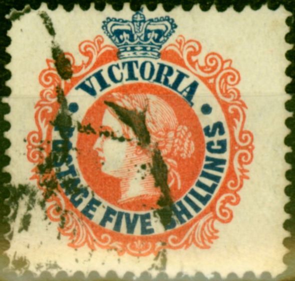 Valuable Postage Stamp from Victoria 1904 5s Rosine & Blue SG398b Fine Used