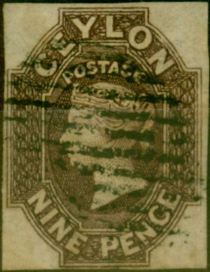 Valuable Postage Stamp from Ceylon 1859 9d Purple-Brown SG8 Fine Used
