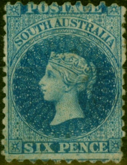 Valuable Postage Stamp from South Australia 1870 6d Bright Blue SG96 Good Mtd Mint