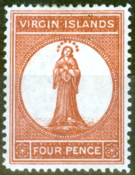 Valuable Postage Stamp from Virgin Islands 1887 4d Chestnut SG35 Fine Mtd Mint