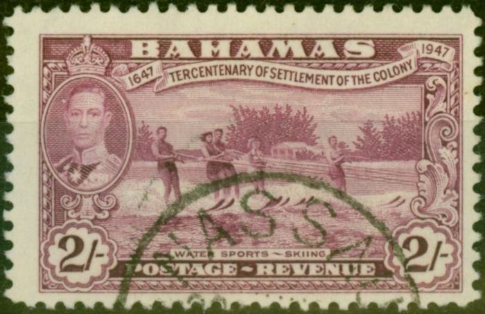 Old Postage Stamp from Bahamas 1948 2s Magenta SG189 V.F.U