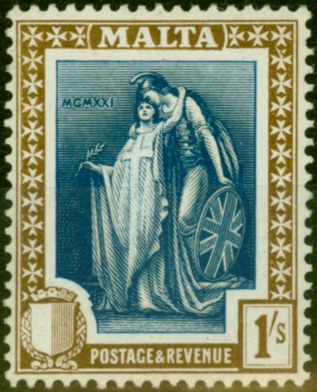 Valuable Postage Stamp from Malta 1922 1s Indigo & Sepia SG134 Fine Mounted Mint