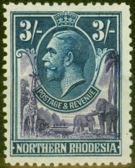 Old Postage Stamp from Northern Rhodesia 1925 3s Violet & Blue SG13 Fine Mtd Mint