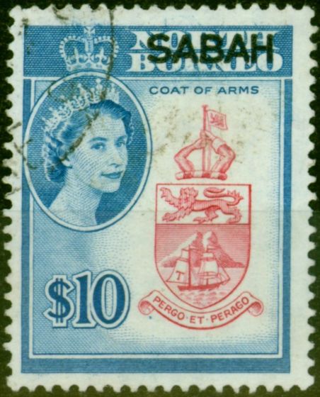 Collectible Postage Stamp from Sabah 1964 $10 Carmine & Blue SG423 Fine Used