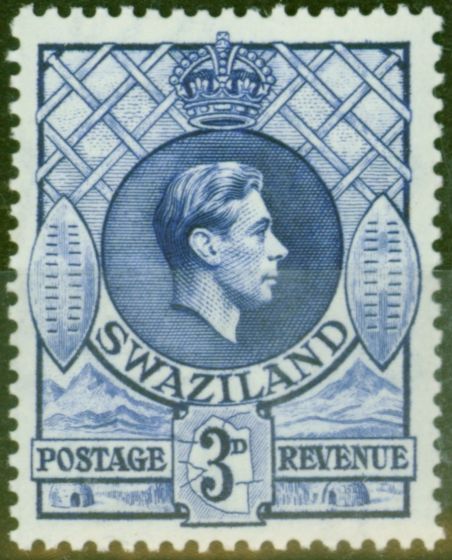 Valuable Postage Stamp from Swaziland 1938 3d Dp Blue SG32a P.13.5 x 13 V.F Very Lightly Mtd Mint