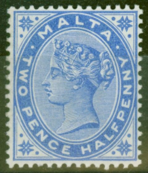 Old Postage Stamp from Malta 1885 2 1/2d Dull Blue SG24 Fine & Fresh Lightly Mtd Mint