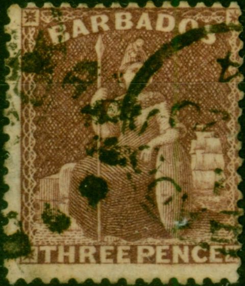 Barbados 1873 3d Brown-Pruple SG63 Fine Used . Queen Victoria (1840-1901) Used Stamps