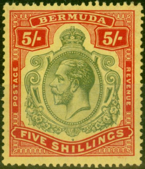 Valuable Postage Stamp from Bermuda 1920 5s Green & Carmine-Red Pale Yellow SG53d Fine Lightly Mtd Mint