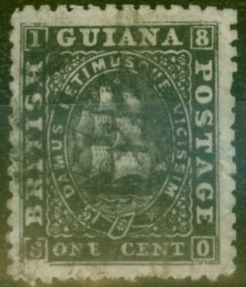 Rare Postage Stamp from British Guiana 1863 1c Black SG51var Broken Outer Frame Line Fine Used