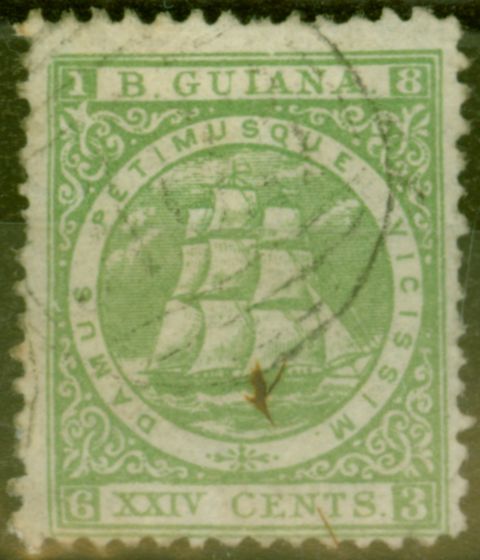 Collectible Postage Stamp from British Guiana 1863 24c Yellow Green SG78 P.12 Fine Used Ex-Fred Small