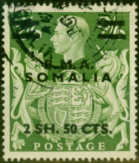 Valuable Postage Stamp from British Occu Somalia 1948 2s50c on 2s6d Yellow-Green SGS19 Fine Used