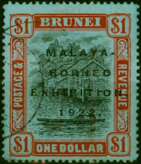 Brunei 1922 $1 Black & Red-Blue SG59b 'Broken E' V.F.U  King George V (1910-1936) Old Stamps