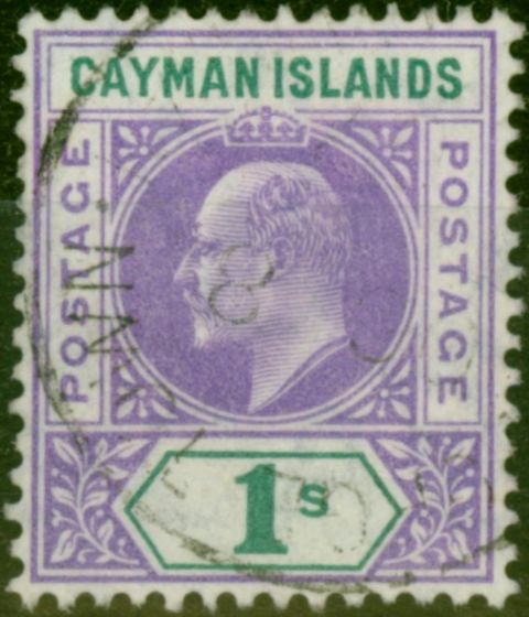Old Postage Stamp Cayman Islands 1907 1s Violet & Green SG15 V.F.U