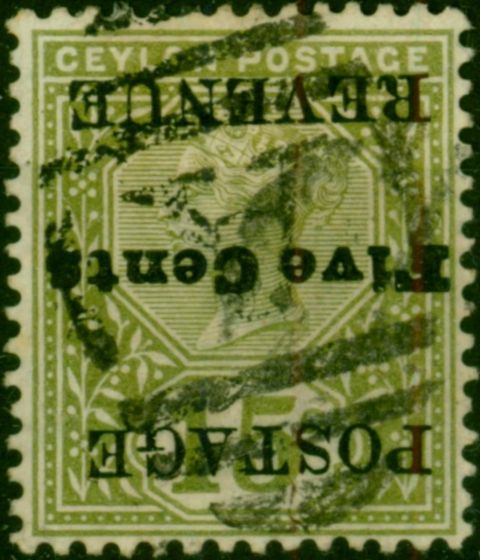 Ceylon 1890 5c on 15c Olive-Green SG233a 'Surcharge Inverted' Fine Used  Queen Victoria (1840-1901) Collectible Stamps