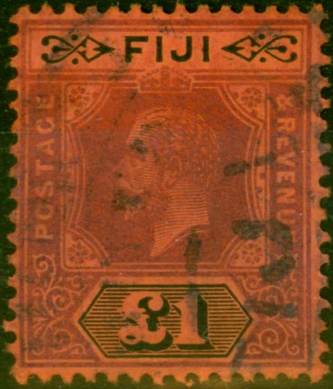 Collectible Postage Stamp Fiji 1914 £1 Purple & Black-Red SG137 Good Used Fiscal Cancel