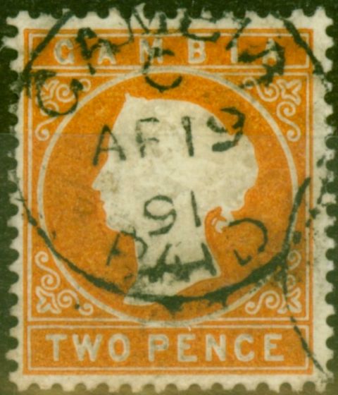 Old Postage Stamp from Gambia 1886 2d Dp Orange SG25 Good Used