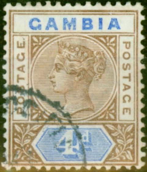 Old Postage Stamp from Gambia 1898 4d Brown & Blue SG42 Fine Used