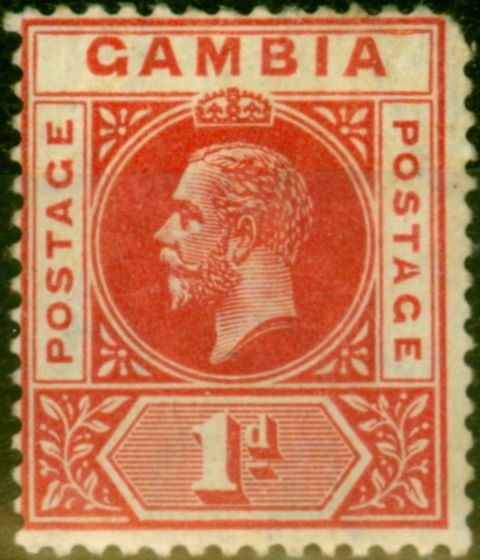 Rare Postage Stamp from Gambia 1912 1d Red SG87c 'Split A' Good Mtd Mint