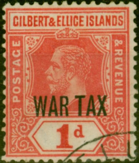 Valuable Postage Stamp from Gilbert & Ellice Islands 1918 War Tax 1d Red SG26 Fine Used