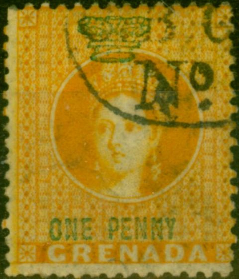 Old Postage Stamp Grenada 1883 1d Orange Revenue Stamp Fine Used