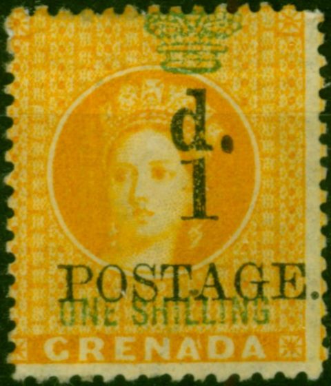 Grenada 1886 1d on 1s Orange SG38 Fine MM . Queen Victoria (1840-1901) Mint Stamps