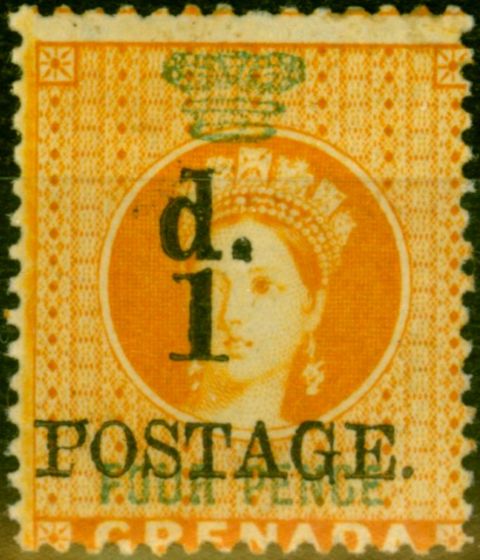 Valuable Postage Stamp from Grenada 1886 1d on 4d Orange SG39 V.F MNH