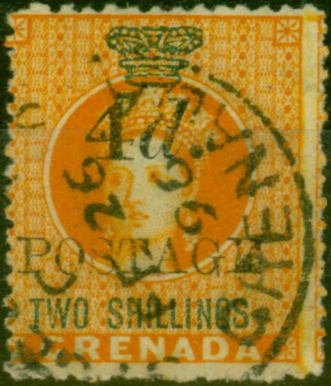 Old Postage Stamp Grenada 1888 4d on 2s Orange SG42 Fine Used