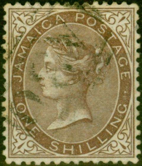 Rare Postage Stamp from Jamaica 1860 1s Yellow-Brown SG6 Good Used