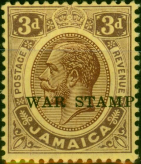 Old Postage Stamp Jamaica 1916 3d Purple-Yellow SG69ab 'No Stop' Fine VLMM