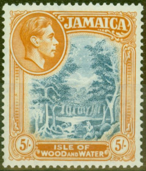 Collectible Postage Stamp from Jamaica 1938 5s Slate-Blue & Yellow-Orange SG132 V.F MNH