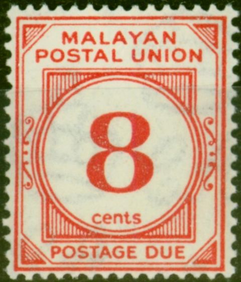 Rare Postage Stamp from Malaya 1936 8c Scarlet SGD3 Fine MNH
