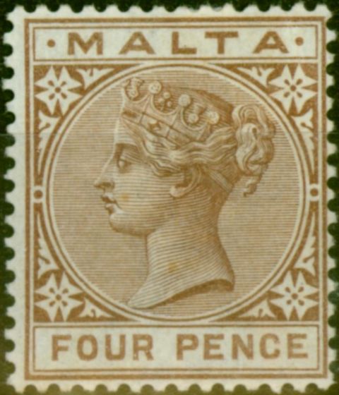 Old Postage Stamp Malta 1885 4d Brown SG27 Fine MM