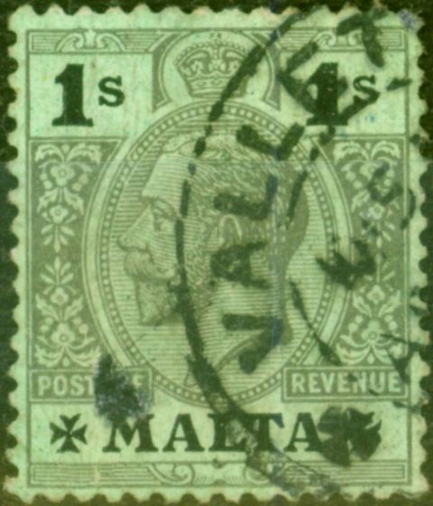 Old Postage Stamp from Malta 1918 1s on Blue-Green Olive Back SG81b Good Used