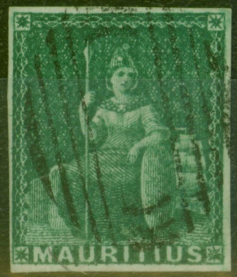Rare Postage Stamp from Mauritius 1858 (6d) Green SG27 Good Used