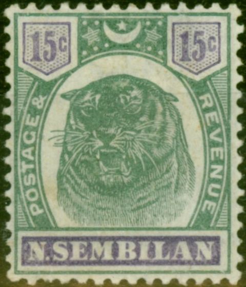 Old Postage Stamp Negri Sembilan 1896 15c Green & Violet SG11 Fine & Fresh MM
