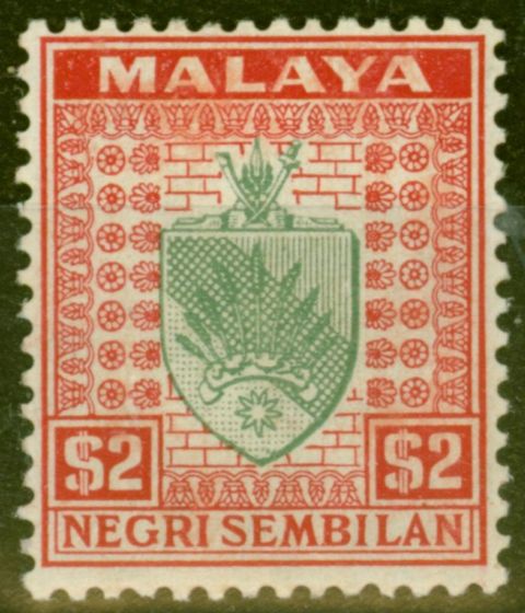 Valuable Postage Stamp from Negri Sembilan 1936 $2 Green & Scarlet SG38 Fine & Fresh Lightly Mtd Mint
