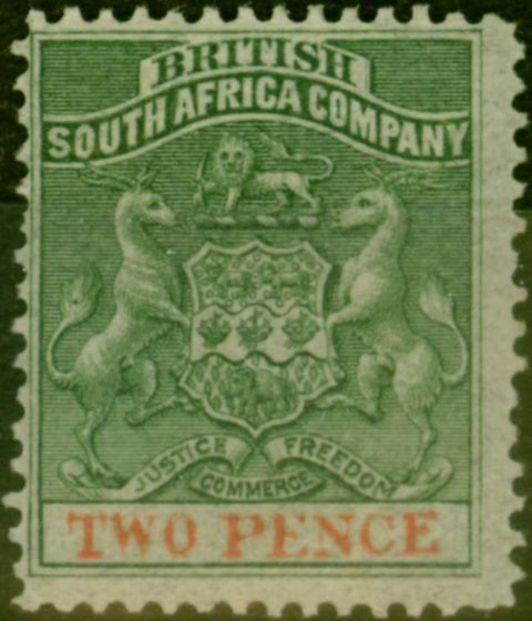 Rare Postage Stamp Rhodesia 1892 2d Deep Dull Green & Vermilion SG20 Fine MM